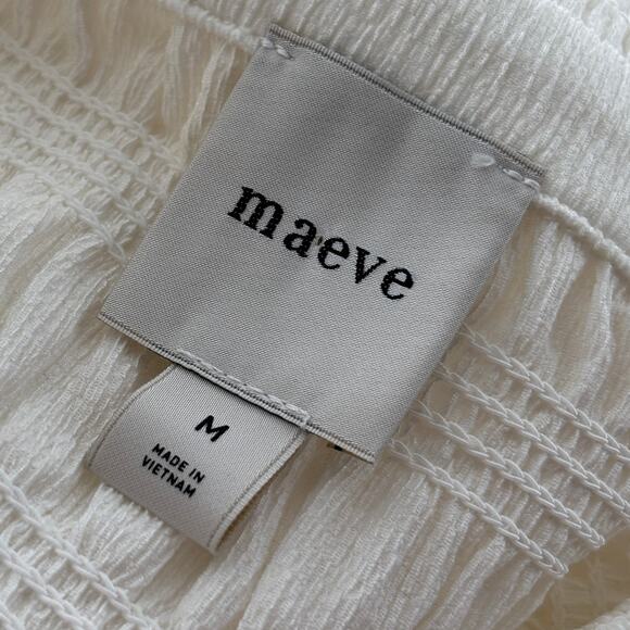 Anthropologie Maeve White Smocked Button Front Top - Picture 10 of 11